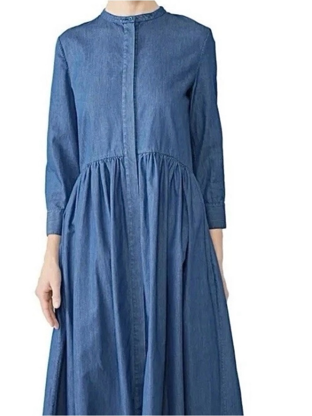Brock Collection Disco Pleated Chambray Midi Dress In Mid Denim